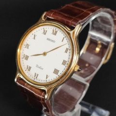814-11 미품 SEIKO 세이코 DOLCE 돌체 화이트 골드 브라운 쿼츠 quartz 전지식 여성 lady's 여성 손목시계 가죽 밴드 leather band watch 라운드 round 5E30-6A20