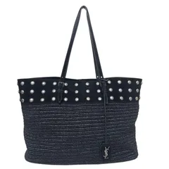 SAINT LAULENT PARIS　サンローラン パリ　バッグ　ストロー　トート　スタッズ　スエード　レザー　カゴ　ショルダー　ブラック