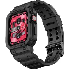 amBand(アムバンド) Apple Watch用バンド 44mm 42mm バンパーケース付き メンズバンド iWatchシリーズ 6 5 4 3 2 1 SE用 スポーツ ミリタリー 保護ケース プロテクター 落下や衝撃へのプロテクション  [ブラック]