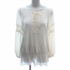 ルジュール LE JOUR シアーシャツ ブラウス レース 長袖 38 M アイボリー 白 ホワイト /YK