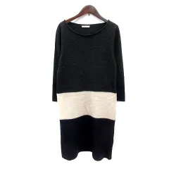 シンプリシテェ Simplicite ワンピース ニット ひざ丈 長袖 ウール グレー 紺 ネイビー /MN