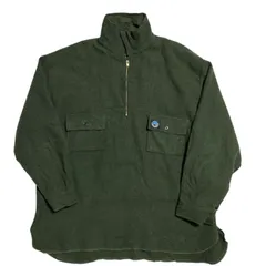 オリーブグリーン ハーフジップ フリース ウール フラップ ポケット アウトドア ハンティング カーキ系 メンズ 古着 長袖 アウター