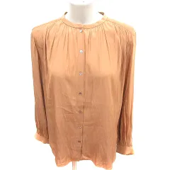 シップス SHIPS シャツ ブラウス ノーカラー 長袖 茶 ブラウン /RT