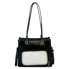 [ハルジオ] 痛バッグ ショルダーバッグ トートバッグ 2WAY 小さめ 痛バ ミニ 推し活バッグ ショルダー トート ハンドバッグ 痛バック 黒 白 赤 銀色 いたばっく いたば 推し活 バッグ 鞄 かばん かわいい おしゃれ 人気 (ブラック [ブラック]