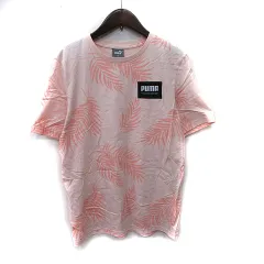 プーマ PUMA Tシャツ カットソー 半袖 総柄 S ピンク /YI