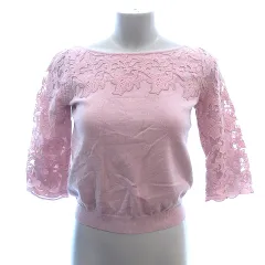 リランドチュール Rirandture ニット カットソー ボートネック 切替 レース 七分袖 2 M ピンク /AU