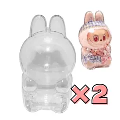 2個セット　ラブブ labubu 保護 ケース クリアカバー  ストラップ 防水 お座り姿