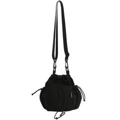 [ハルジオ] 巾着バッグ ショルダー 軽い バケツ 巾着 ショルダーバッグ レディース 小さめ ミニ ナイロン バック ドローストリング ポシェット 肩掛け 斜めがけ おしゃれ かわいい 鞄 かばん シンプル カジュアル 無地 人気 (ブラック) [ブラック]