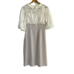 CELFORD(セルフォード) ワンピース サイズ38 M レディース美品  - ピンクベージュ×アイボリー 半袖/ロング/レース