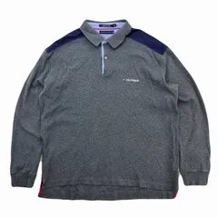 トミーヒルフィガー 長袖 ラガーシャツ ポロシャツ メンズ XXL 大きめ グレー ネイビー ビッグシルエット