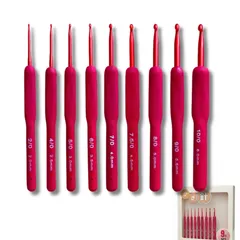 Senue かぎ針 編み針 セット 9本 アルミ製 滑り止め 持ちやすい 軽量 手芸 裁縫道具 ハンドメイド 編み物 DIY 毛糸用 手編み クラフトツール 赤 レッド 初心者 