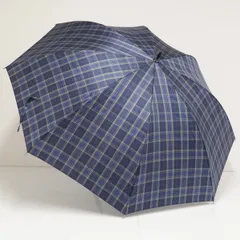 耐風傘 Paul Stuart ポールスチュアート USED美品 ネイビー ブルー系 チェック 紳士傘 ジャンプ 65cm S3161