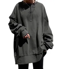 [レンロック] ゆったり スウェットレディース プルオーバー レディース スウェット トレーナー 体型カバー ドロップショルダー ラウンドネック ルーズ レディーストレーナー (JP, アルファベット, 2XL, グレー) [グレー] [2XL]