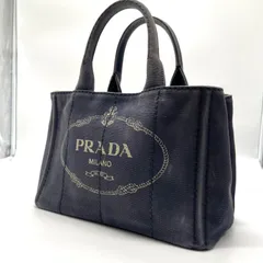 PRADA プラダ カナパ キャンバス サイド 三角ロゴ デニム ハンドバッグ ネイビー 紺