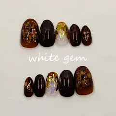 べっ甲ニュアンス ゴールドホロ ネイルチップ 秋冬 つけ爪 [Ato044]