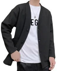 [レンロック] おしゃれ メンズ カーディガン ジャケット Vネック スクールニット 羽織 カーデ アウター 春 秋 冬 学生服 中学生 高校生 冷房対策 通勤 通学 無地 (JP, アルファベット, L, ブラック) [ブラック] [L]