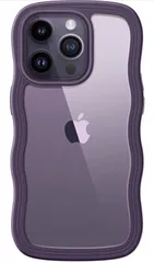JETech iPhone 14 Pro Max 6.7インチ用 (14ProMax) かわいい ケース 波状フレーム うねうね 耐衝撃 スマホカバー 女性用 女子向け クリア ハードPCバック (ディープパープル)