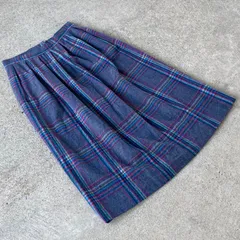 70's USA製 PENDLETON ウールチェックスカート レディース　古着　ペンドルトン　vintage スチールブルー　茶タグ