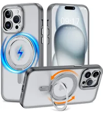 iPhone 13 Pro Max 用 ケース 縦横両対応 リング 【多機能360度回転スタンド】MagSafe対応 ワイヤレス充電対応 半透明マット スマホケース 米軍規格 耐衝撃 カメラレンズ保護 車載ホルダー対応