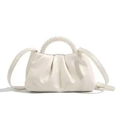 [ハルジオ] パーティーバッグ ショルダーバッグ 結婚式 バッグ パール お呼ばれ 小さめ オケージョンバッグ フォーマルバッグ フリル 袴 浴衣 シルバー ブラック ホワイト 成人式 卒業式 (白色) [ホワイト]