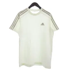 アディダス adidas 美品 カットソー Tシャツ 半袖 3本ライン コットン アイボリー M