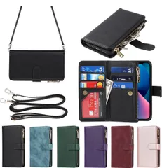 Eastwave アイフォン14 Plus ケース for iPhone 14plus 縄掛けケース for iPhone14 Plus 手帳型 財布型 ICカード コインポケット ストラップ付き カード 収納 小銭入れ ファスナーポケット付き ブラック