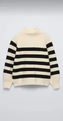 ザラキッズ ストライプ ポール 링 カラー ニット セーター 6-7y クリーム色 新品