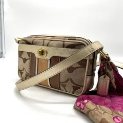 COACH コーチ シグネチャー ショルダーバッグ キャンバス レザー 革 ベージュ 薄茶 スカーフ