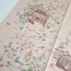 正絹　刺繍入り友禅訪問着（八掛付）般若　鳥獣戯画　グレー系 正絹 刺繍入り友禅訪問着（八掛付）般若 鳥獣戯画 グレー系