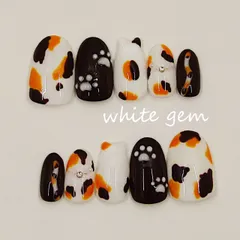 【三毛猫モチーフ】肉球デザイン×アニマルカラー ネイルチップ [Ato047]