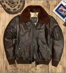 新品未使用 h 🏷 高級美式ヴィンテージ B-15 フライトジャケット｜本革カウレザー｜空軍スタイル｜着脱式羊毛カラー｜冬用中綿入り｜メンズ真皮アウターS-7XL