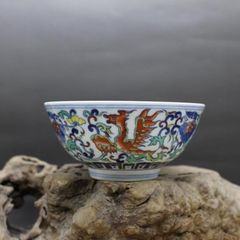 清雍正青花斗彩鳳穿纏枝花磁碗 景徳鎮 陶磁器 装飾品 現代工芸品 美術品 置物 清雍正青花斗彩鳳穿纏枝花磁碗 景徳鎮 陶磁器 装飾品 現代工芸品 美術
