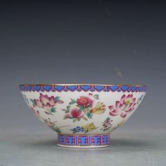 Qing Qianlong porcelain enameled flower bowl, tea bowl, high-legged bowl, Jingdezhen ornaments, modern crafts, works of art, figurines