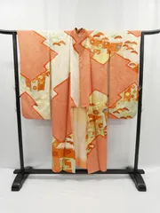 ◇KWF051 振袖 橙色 金駒刺繍 正絹 古着 結婚式 卒業式 成人式 初詣