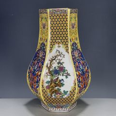 中国美術 乾隆年製 粉彩 花瓶 骨董品 古美術 黄色 金彩 - メルカリ