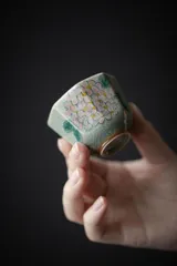 未使用品  湯呑み 茶器 氷裂釉手描き紫陽花八方杯 煎茶道具