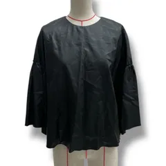 TOMORROWLAND トゥモローランド 金子綾 × TOMORROWLAND フェイクレザーラッフルスリーブブラウス トップス ブラウス ブラック 黒 サイズ36 レディース 秋 ゴーゴー古着久喜倉庫店 1 No.北1223