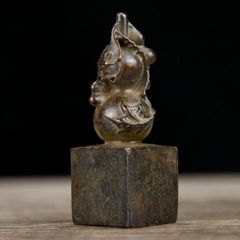 高岡銅器 美術工芸品 白銅製 菊紋様 朱肉池 印鑑ケース 木箱付き