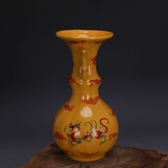 中国 鹿の絵柄 黄色 鼻煙壺/びえんこ 陶芸品 ガラス 骨董品 中国 鹿の
