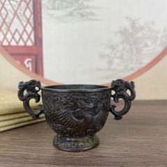 清乾隆双龍戯珠杯 貢杯 竜杯 装飾品 現代工芸品 美術品 置物 - メルカリ