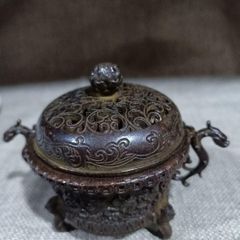 大清乾隆蓮華香炉 美術品工芸品の置物です 乾隆年製の 香炉 (透かし彫り 蓮の蓋 三足) - メルカリ
