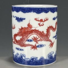 M544❀乾隆年製 双龍 小壷 中国骨董 染付 古物 陶磁器 壺 飾り物 和室