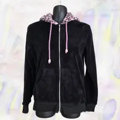 SUNBLAZE　サンブレイズ　パーカー　ブラック　レディース　フード　フーディー　ヒョウ柄　ピンク　耳付き　ポケット　ボア