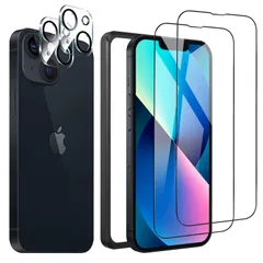 【在庫処分】iPhone 13 用 強化ガラスフィルム【4枚入り】 高精細 6.1インチ 高透過率 全面保護フィルム 硬度9Ｈ強化ガラス 滑らかなタッチ操作 指紋付着防止 自動吸着 飛散防止 気泡防止 ガイド枠付き 貼り付けは簡単 アイフォン13 【強化ガラス