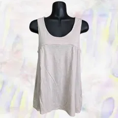 mao made　マオメイド　タンクトップ　ベージュ　レディース　伸縮性あり　襟ぐり広め　フレア　胸切り替え　ギャザー　ノースリーブ