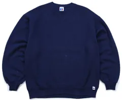 90s USA製 RUSSELLラッセル 無地 前V スウェット 紺 L★ブランク オールド ビンテージ ガゼット クルーネック ネイビー