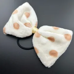 【新品】ヘアアクセサリー ヘアゴム リボン 大きめ ホワイト×ブラウン 大きめ 可愛い◆