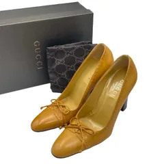 未使用品 GUCCI グッチ パンプス レザー リボン付き ライトブラウン レディースシューズ ヒール サイズ36 C 箱付き