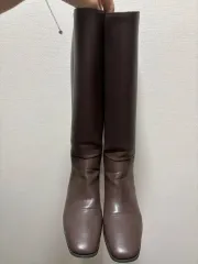 ブラウン ロングブーツ スクエアトゥ