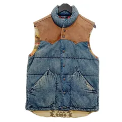 POLO RalphLauren ポロラルフローレン ネイティブ柄 レザー切替 デニムベスト メンズ Sサイズ インディゴ アウター DM17282■